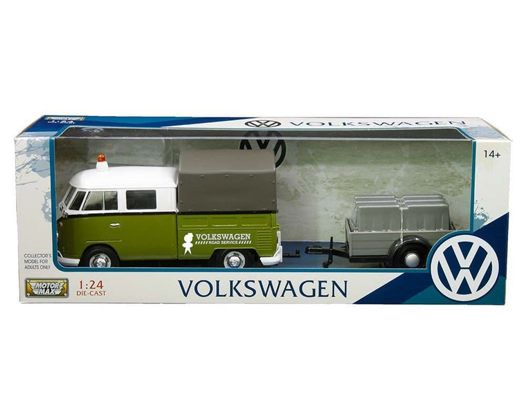 Motormax 1:24 Volkswagen T1 Road Service Pickup With Trailer- Diecast