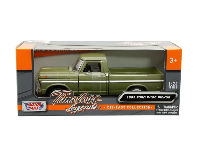 Motormax 1:24 1969 Ford F-100 Pickup Truck Olive Green American Classics- Diecast