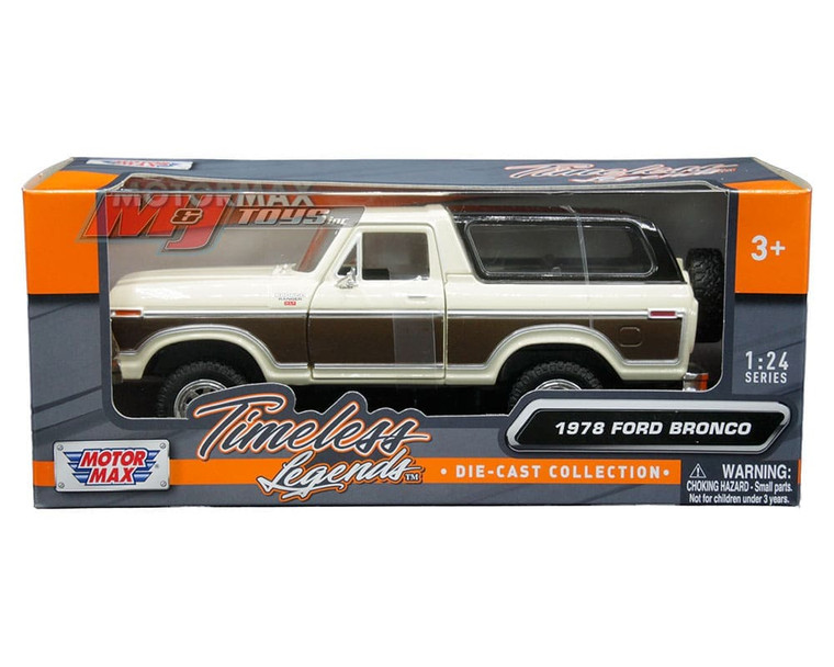 Motormax 1:24 1978 Ford Bronco Ranger Xlt (tan And Brown With Black Hardtop) With Spare Wheel Timeless Legends- Diecast Motormax 1:24 1978 Ford Bronco Ranger Xlt (tan And Brown With Black Hardtop) With Spare Wheel Timeless Legends- Diecast