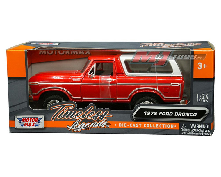 Motormax 1:24 1978 Ford Bronco Custom (red With White Hardtop) Timeless Legends- Diecast