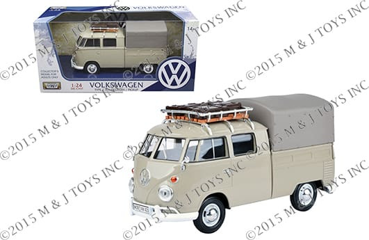 Motormax 1:24 Volkswagen Type 2 Pickup With Roof Basket & Cover Platinum Collection- Diecast