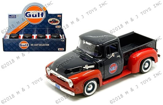 Motormax 1:24 Display Gulf 1956 Ford F-100 Pickup (dark Blue/red) Mijo Exclusives- Diecast