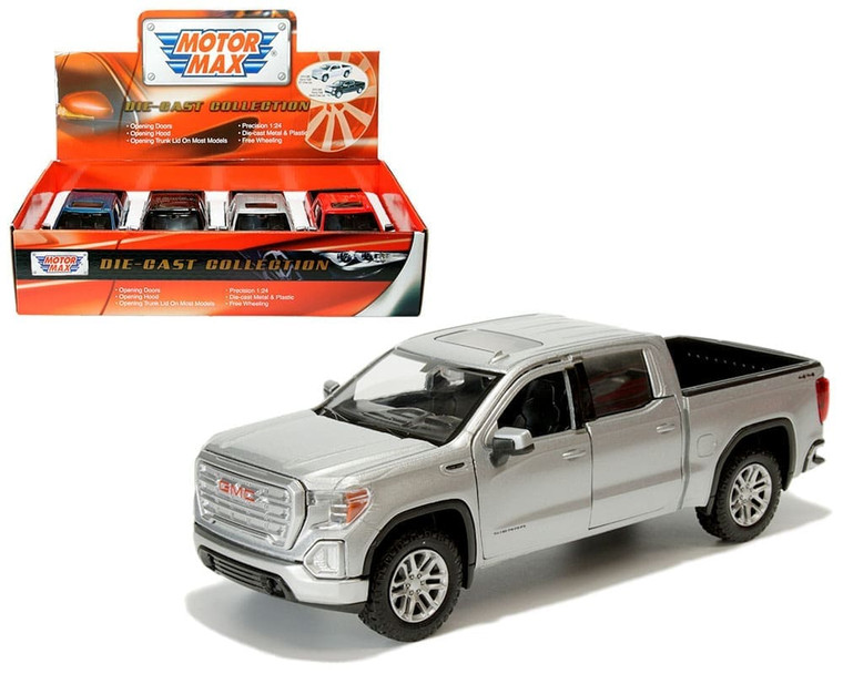 Motormax 1:27 2019 Gmc Sierra 1500 Crew Cab (slt/denali) Display Tray Set Of 4- Diecast