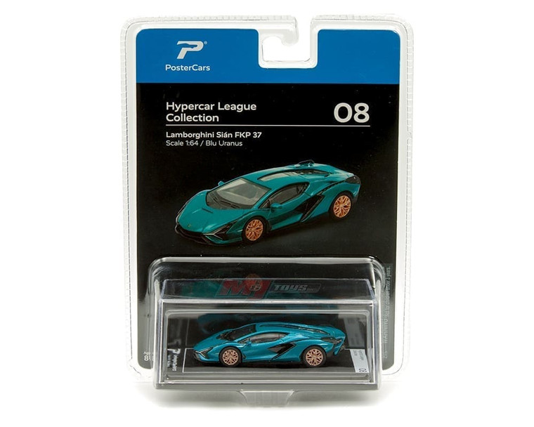 Postercars 1:64 Lamborghini Sian Fkp 37 Blu Uranus Hypercar League Collection- Diecast