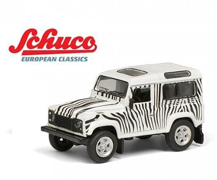 Schuco 1:64 Land Rover Defender 110 Safari White With Zebra Stripes- Diecast