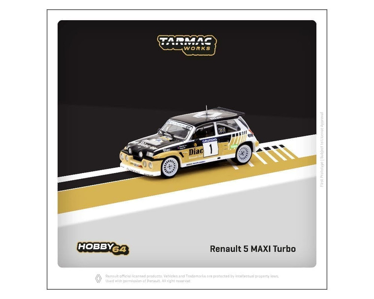 Tarmac Works 1:64 Renault 5 Maxi Turbo Rallye Du Var 1986 Franã§ois Chatriot / Michel Pã©rin Black/ Yellow- Diecast Tarmac Works 1:64 Renault 5 Maxi Turbo Rallye Du Var 1986 Franã§ois Chatriot / Michel Pã©rin Black/ Yellow- Diecast