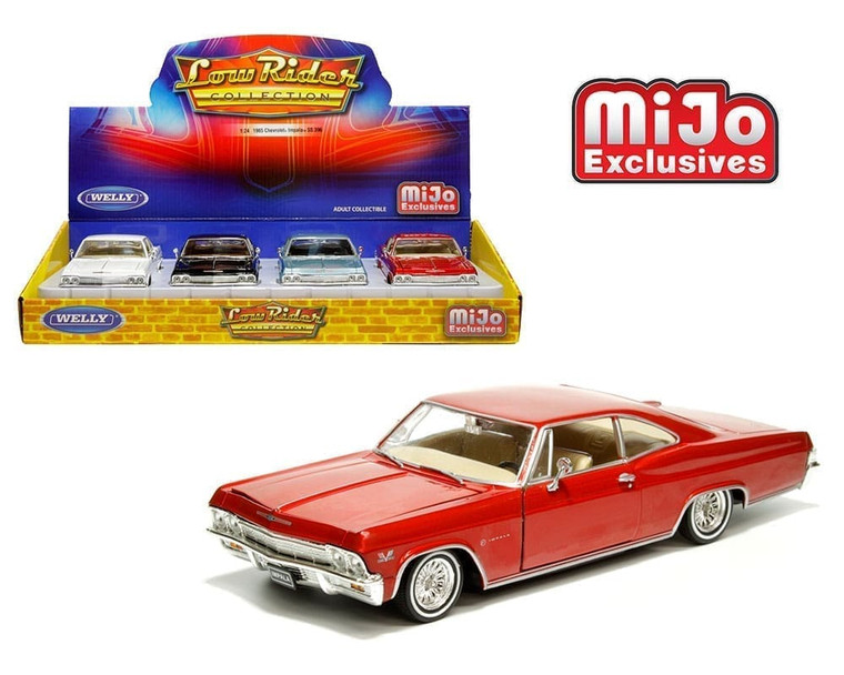 Welly 1:24 1965 Chevrolet Impala Ss 396 Low Rider 4 Colors Mijo Exclusives Display Tray Set Of 4- Diecast