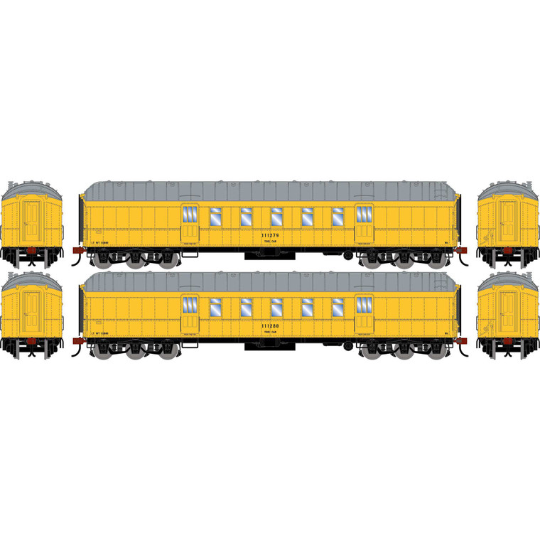 Athearn - HO ATH 60' Pullman Common Standard Postal Storage Car, MOW Yellow #111279/111280 (2) - -2590 Athearn - HO ATH 60' Pullman Common Standard Postal Storage Car, MOW Yellow #111279/111280 (2) - -2590