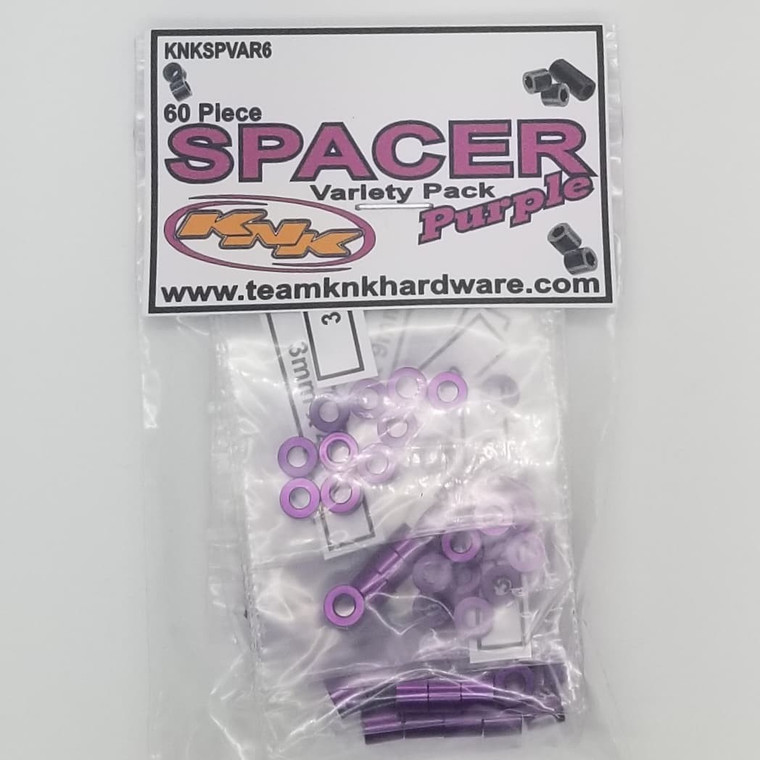 Team KNK - 60 Piece 3mm Aluminum Spacer Variety Pack - Purple - SPVAR6