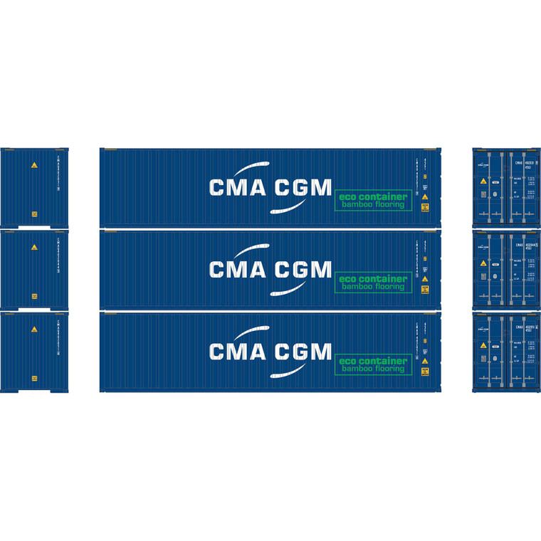 Athearn - N ATH 40' Corrugated High-Cube Containers, CMAU #402031-9/402044-5/402051-6 (3) - -2715