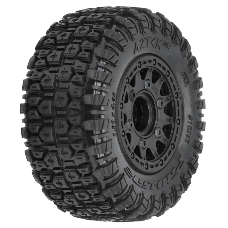 Pro-line Racing - Aztek SC 2.2"/3.0" M2 (Medium) Tires Mounted on Raid Black 6x30 Removable Hex (12mm & 14mm) SC Wheels for Slash 2wd, Slash 4x4, ProTrac & Senton 4x4 Front or Rear - 1026210