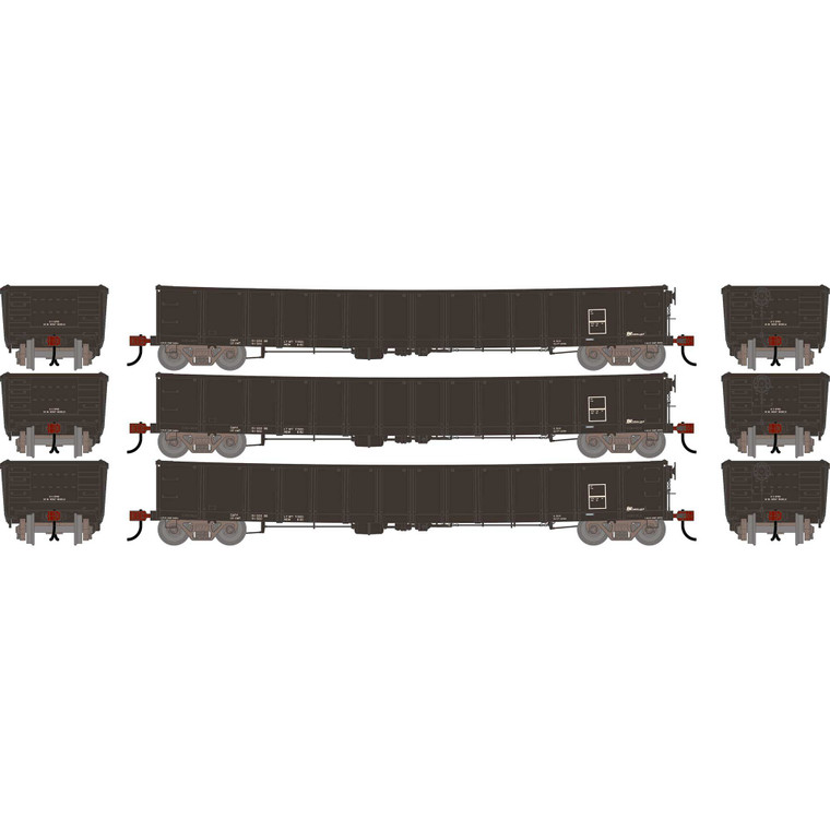 Athearn - HO ATH 52' Mill Gondola, Primed For Grime CarKnocker Data Only Faded Black (3) - -2744