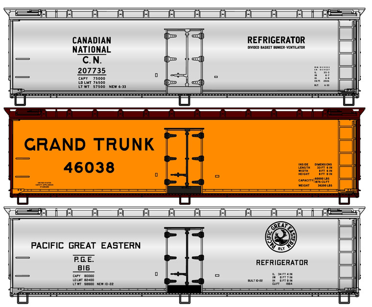 Accurail - HO 40'Wood Reefer CN/GT/PGE 3pk Ltd Run - 8180
