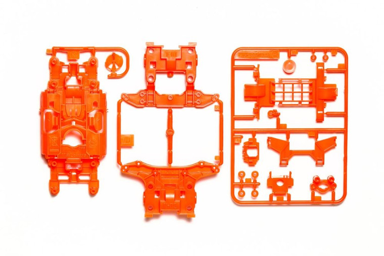 Tamiya - JR MS Chassis Set, Fluorescent Orange, Mini 4WD Station - 95682