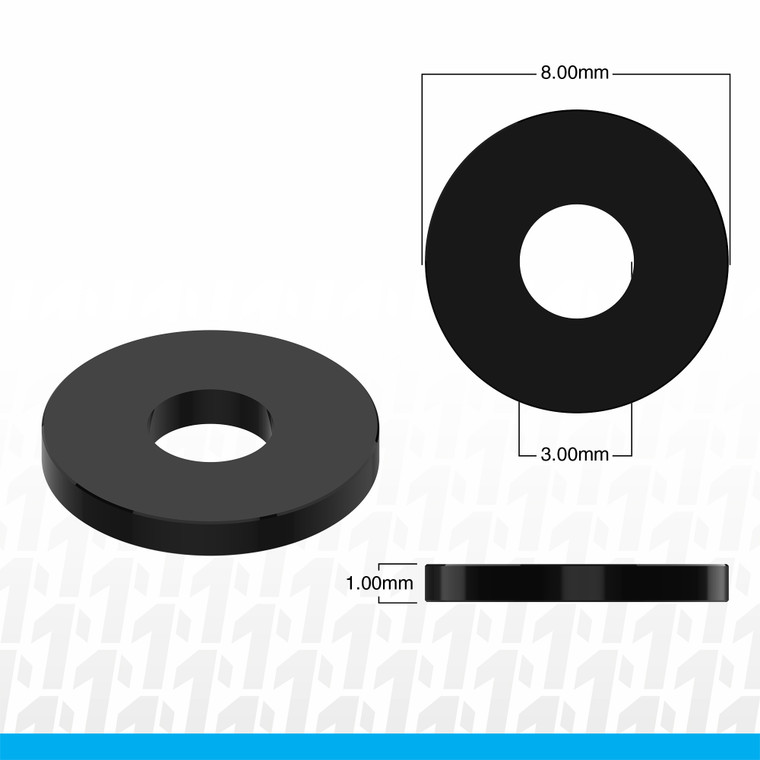 1UP Racing - 3x8x1mm Precision Aluminum Shims, Black, (10 pcs) - 80403 1UP Racing - 3x8x1mm Precision Aluminum Shims, Black, (10 pcs) - 80403