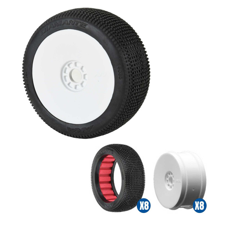 AKA PRODUCTS - Diamante SLW Off-Road 1:8 Buggy Tire Racer Bundle White - 14035XRWB