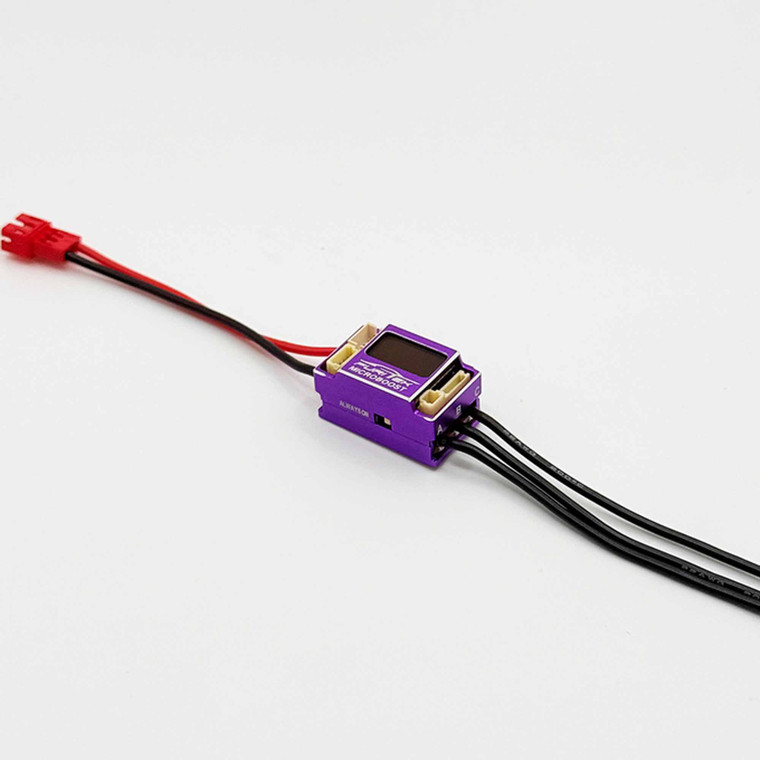 FuriTek - MICROBOOST 2S LiPo 25A/50A Brushless ESC for 1/24 & 1/28 Drift/Race Cars - Sensored/Sensorless, Purple Color with LCD Display, Solderable and Wire Replaceable - 2687