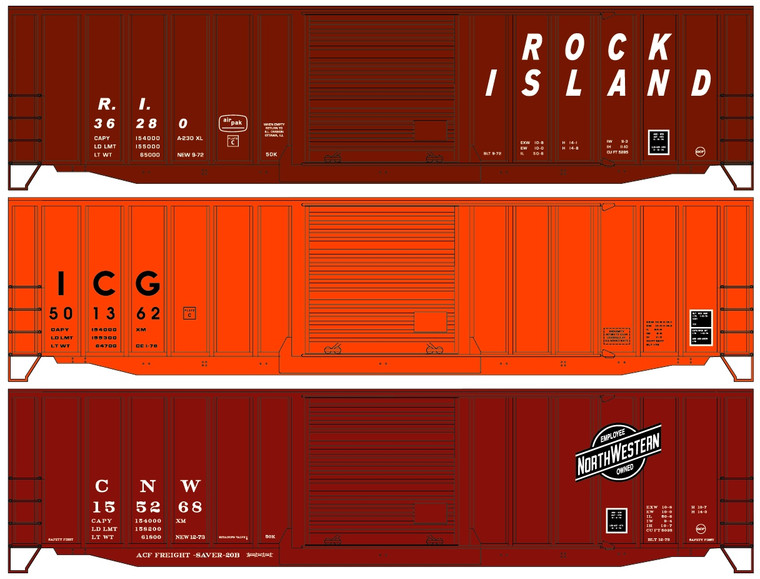 Accurail - HO 50'Ext Post Steel BC 3pc RI/IGC/CNW - 8188