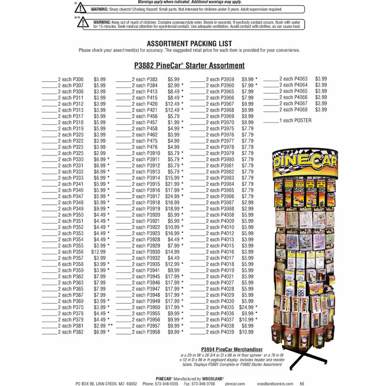 Pinecar - PineCar Starter Assortment (2-6 each of 132 SKUs) - ASSTP3882