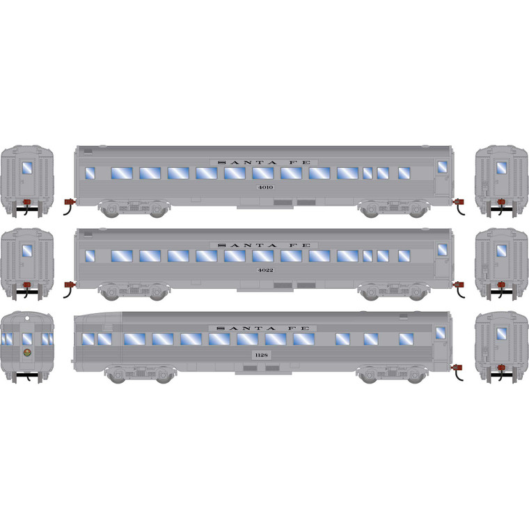 Roundhouse - HO RND Streamline Cars, ATSF #4010 Coach/4022 Coach/1122 Observation (3) - -3522