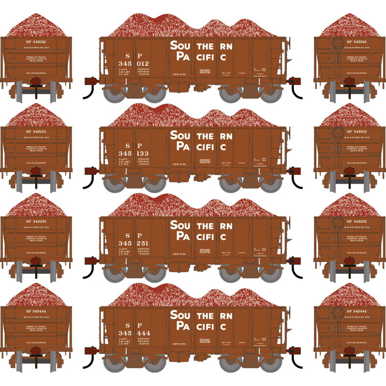 Athearn - HO ATH 26' PC&F Ore Car Tight-Bottom Low-Side w/Load, SP #345012/345133/345251/345444 (4) - -3256