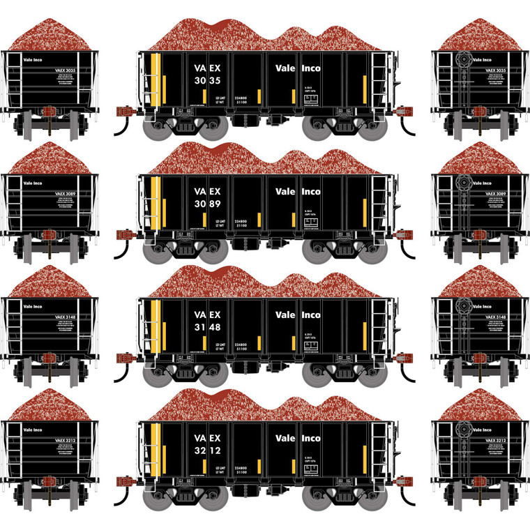 Athearn - HO ATH 26' PC&F Ore Car Tight-Bottom Low-Side w/Load, VAEX #3035/3089/3148/3212 (4) - -3261