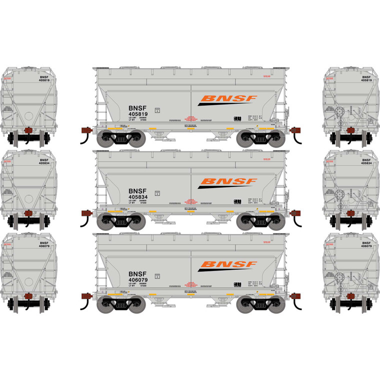 Athearn - HO ATH ACF 2970 Covered Hopper, BNSF #405819/405834/406079 (3) - -3308