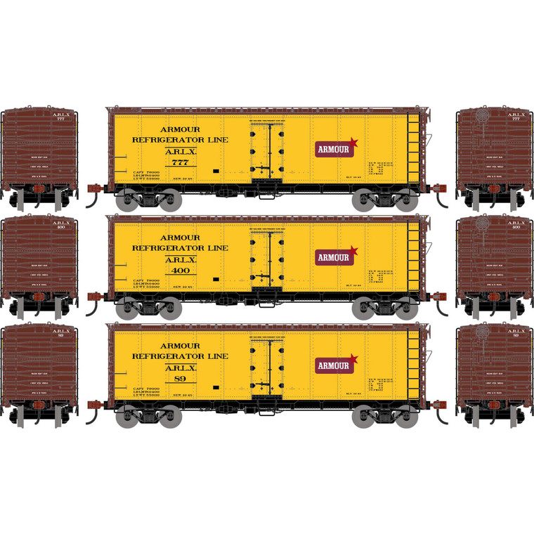 Athearn - HO ATH 40' Steel Refrigerator Car, ARLX #89/400/777 (3) - -3343
