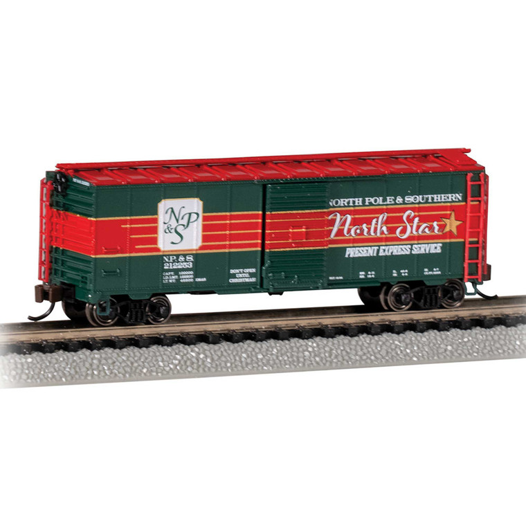 Bachmann Industries - Bachmann Trains - AAR 40' STEEL BOX CAR - CHRISTMAS - NP&S? NORTH STAR PRESENT EXPRESS SVC - N Scale - 17071