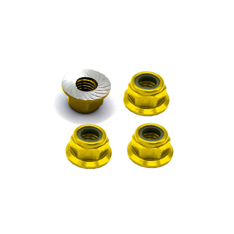 Reef's RC - 5mm Aluminum Flanged & Serrated Lock Nut (Gold) (4pc) - REEFS292