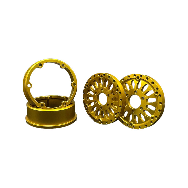 Reef's RC - 1.9 Gold "Shield" Aluminum Beadlock Wheels w/Hubs (2) - REEFS240