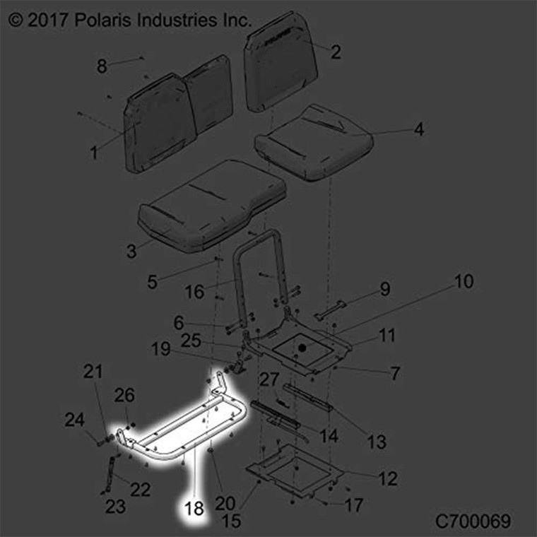Polaris 1023099-458 WELD-SEAT BASE PASS M.BLK Part Ranger 1000 XP