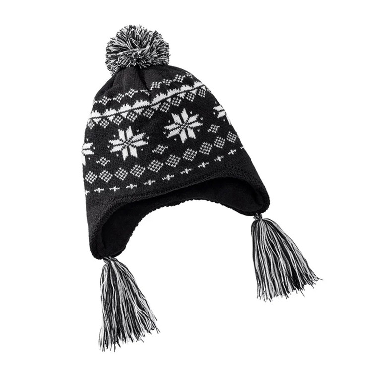 Polaris 2864711 Womens Fair Isle Tassel Beanie Warm Winter Hat Comfortable Black White -