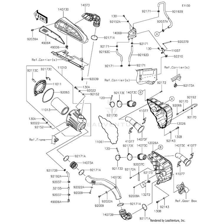 Kawasaki - Duct,Intake,#2 Cylinder - 14073-0957