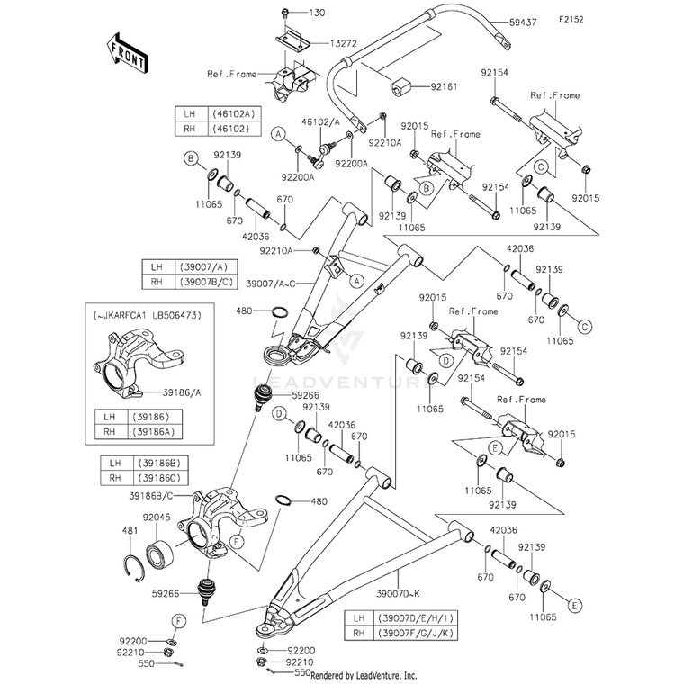 Kawasaki - Arm-Suspension,Front,Upper,Rh,P.M.M.White - 39007-0425-66D