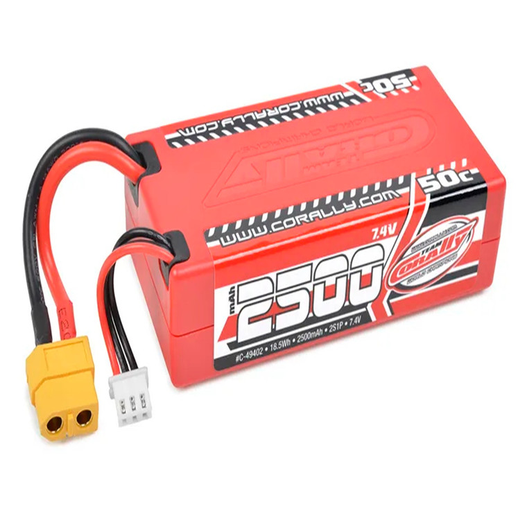 Corally - 2500mAh 7.4V Shorty 2S XT-60 Sport Racing 50C LiPo Battery - 49402