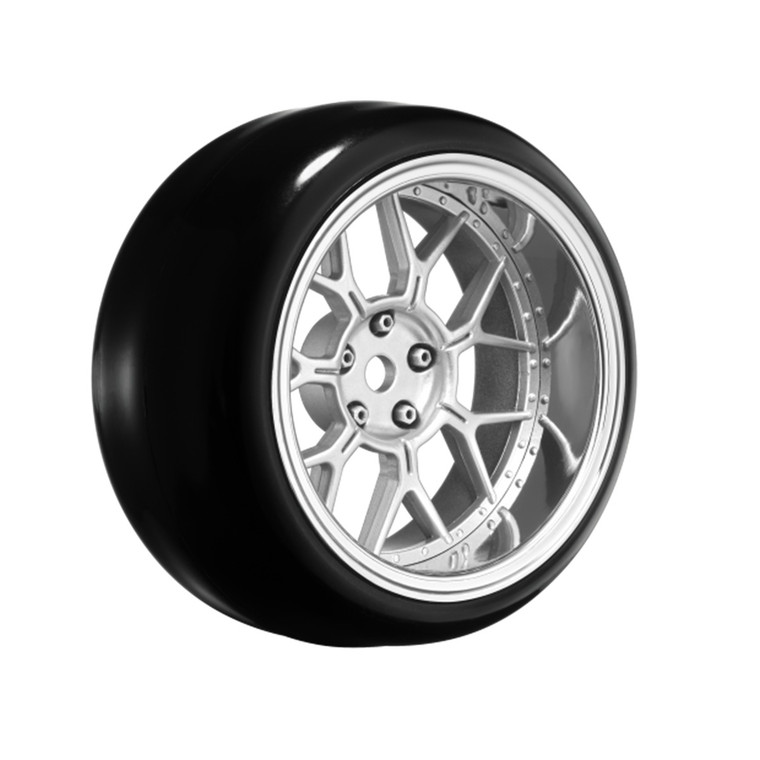 Louise R/C - 14 Spoke Matte Silver 1/10 Wheel Mounted Drift Tire, 2, 4 - LNHA561T