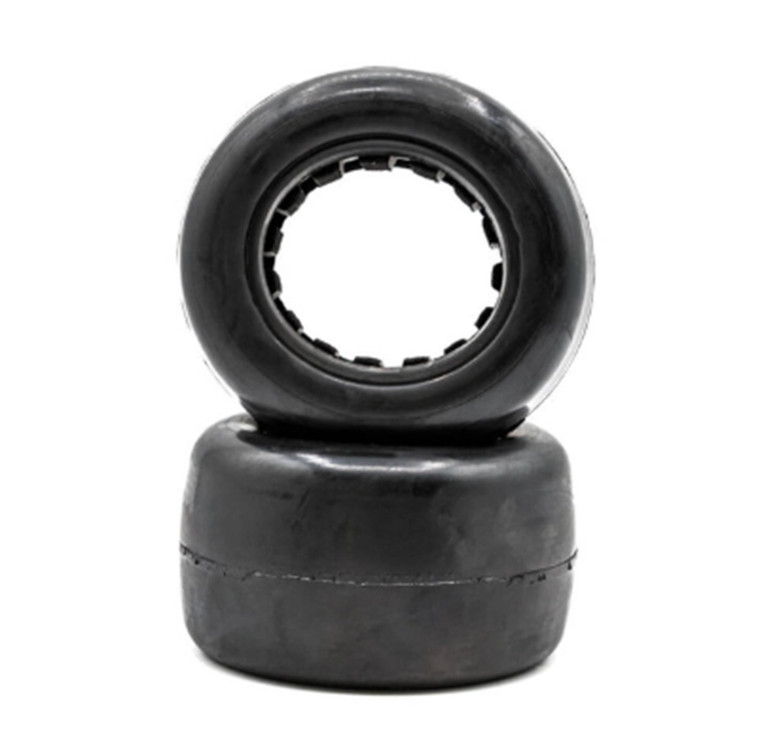 Raw Speed - Slick - Stadium Truck Tires w/ Inserts, Red, Yellow Compound - 100401MCB