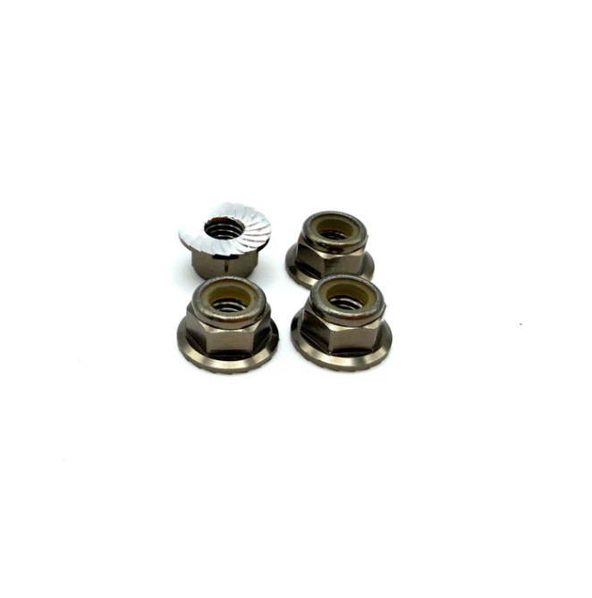 Reef's RC - 5mm Aluminum Flanged & Serrated Lock Nut 4pk, Gun Met - REEFS295