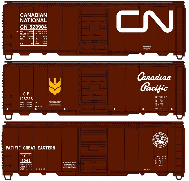 Accurail - HO 40'Riveted Boxcar 3pc Set Canadian Rd - 8193