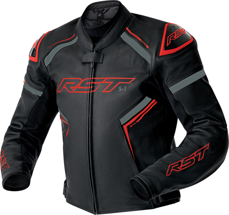 Rst - S1 D3o Leather Jacket Blk/gry/red Lg - 103605RED-44