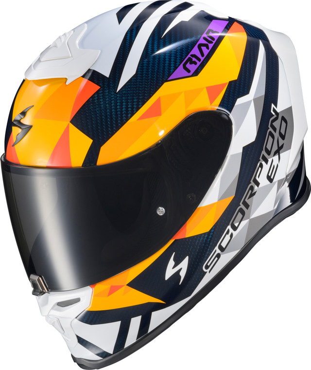 Scorpion Exo - Exo-r1 Air Full Face Helmet Carbon Rastor Or/wht/blue Md - R1C-2114