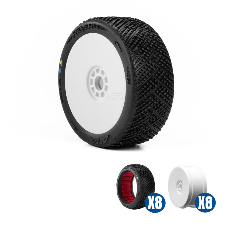 AKA PRODUCTS - Reverb SSLW Off-Road Tires Racer Bundle, White Wheels: Buggy - 14039QRWB