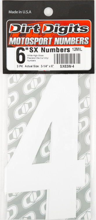 Dirt Digits - #4 6" White Super X Digits 3/pk - SX63W-4
