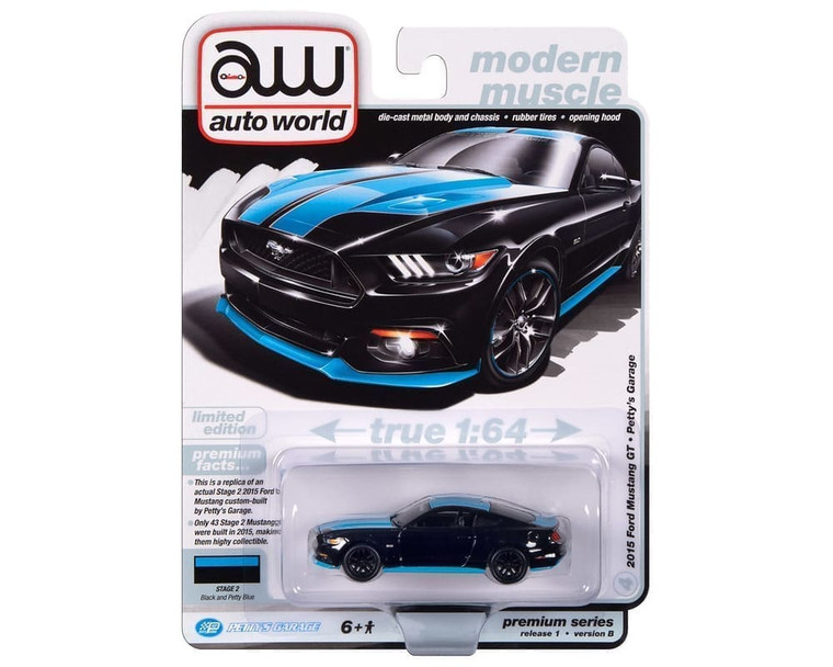 Auto World 1:64 2015 Ford Mustang Gt - Petty Black- Premium 2024 Release 1 Version Limited Edition - Diecast
