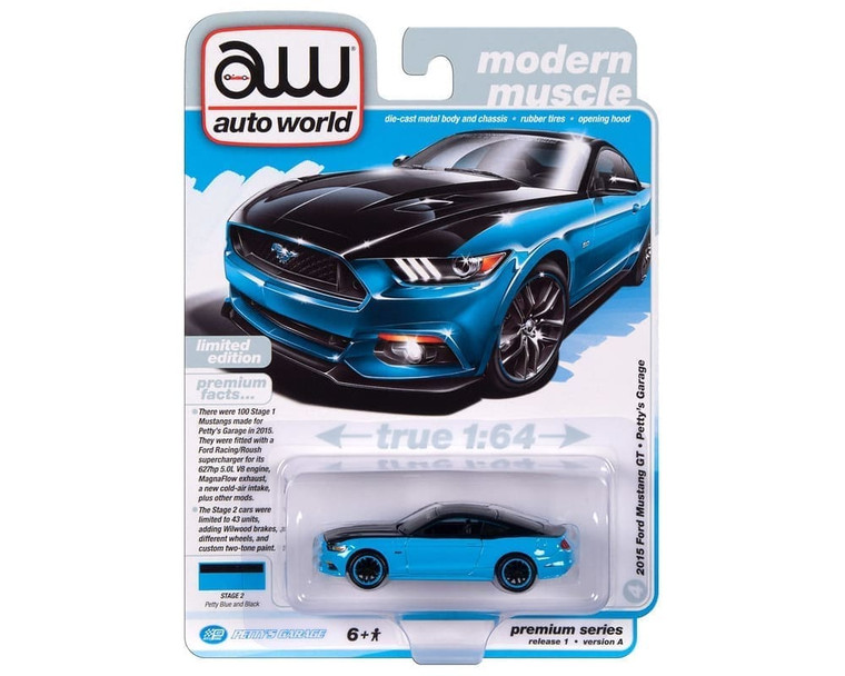 Auto World 1:64 2015 Ford Mustang Gt - Petty Blue - Premium 2024 Release 1 Version Limited Edition - Diecast
