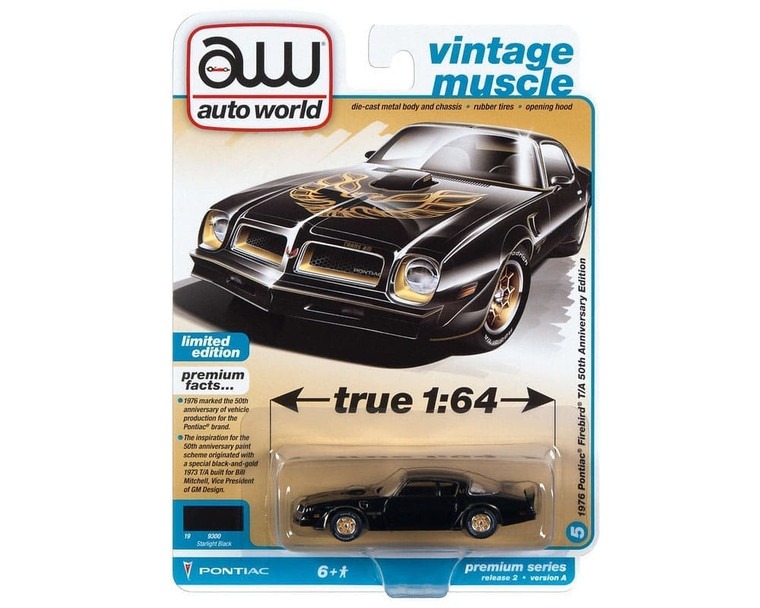 Auto World 1:64 Premium 1976 Pontiac Firebird T/a 50th Anniversary Edition (starlight Black) - Diecast