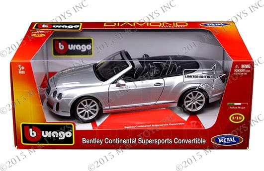 Bburago 1:18 Bentley Continental Super Sport Convertible Silver - Diamond - Diecast