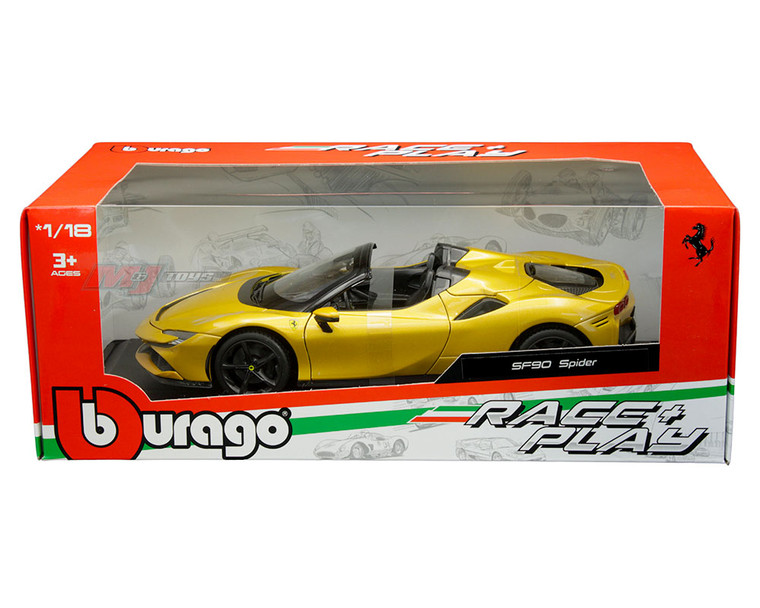 Bburago 1:18 Ferrari Sf90 Spider - Gold- Race & Play - Diecast