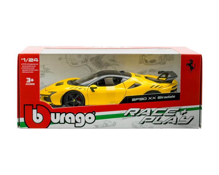Bburago 1:24 Ferrari Sf90 Xx Stradale - Yellow - Race And Play - Diecast